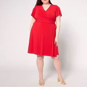 NWT QVC Susan Graver Cosmo Red Short Sleeve Faux Wrap Dress Size XLP